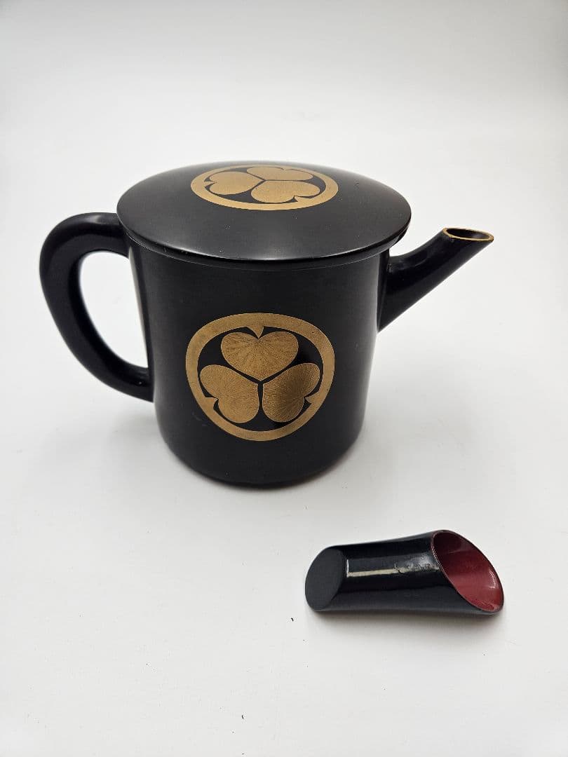 時代黒漆 徳川家御葵紋蒔絵 湯桶 箱付 大名道具 湯斗 古美術品