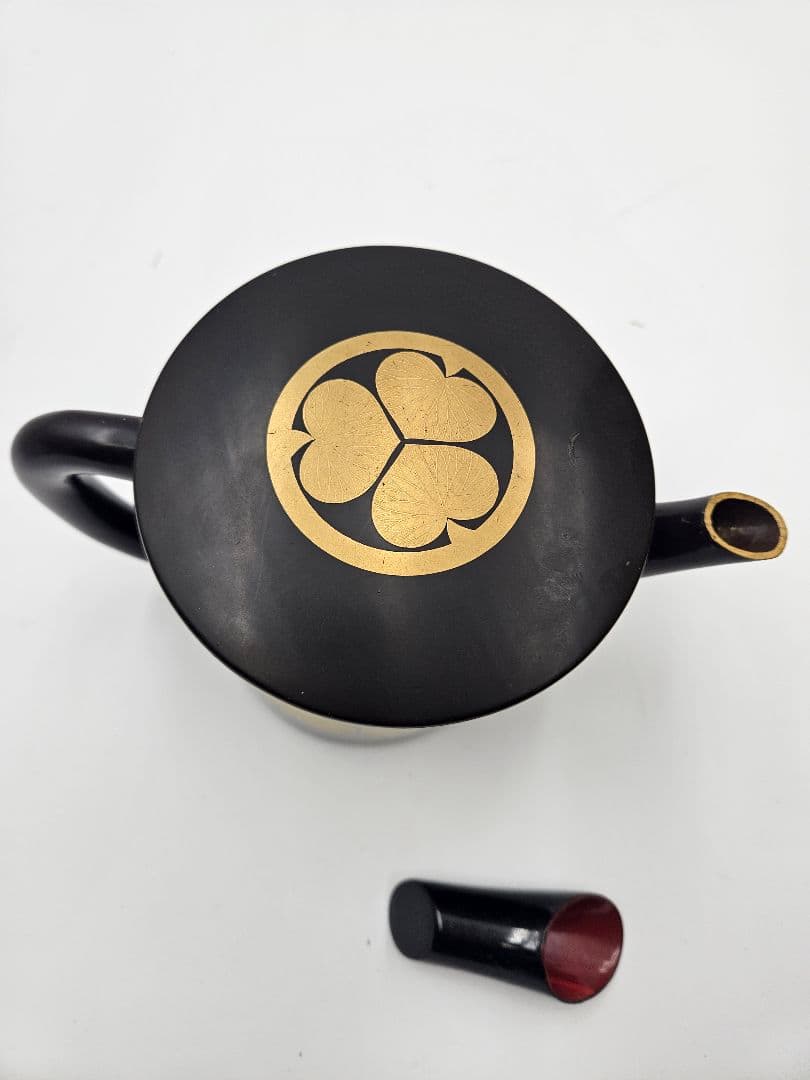 時代黒漆 徳川家御葵紋蒔絵 湯桶 箱付 大名道具 湯斗 古美術品