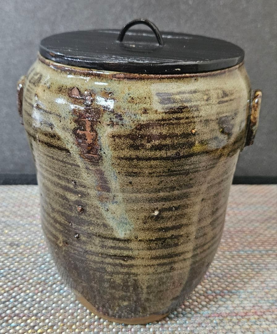 遠州七窯　江戸時代　古高取　高取焼　窯変 水指　木製蓋　江戸伝世時代箱附　茶道具