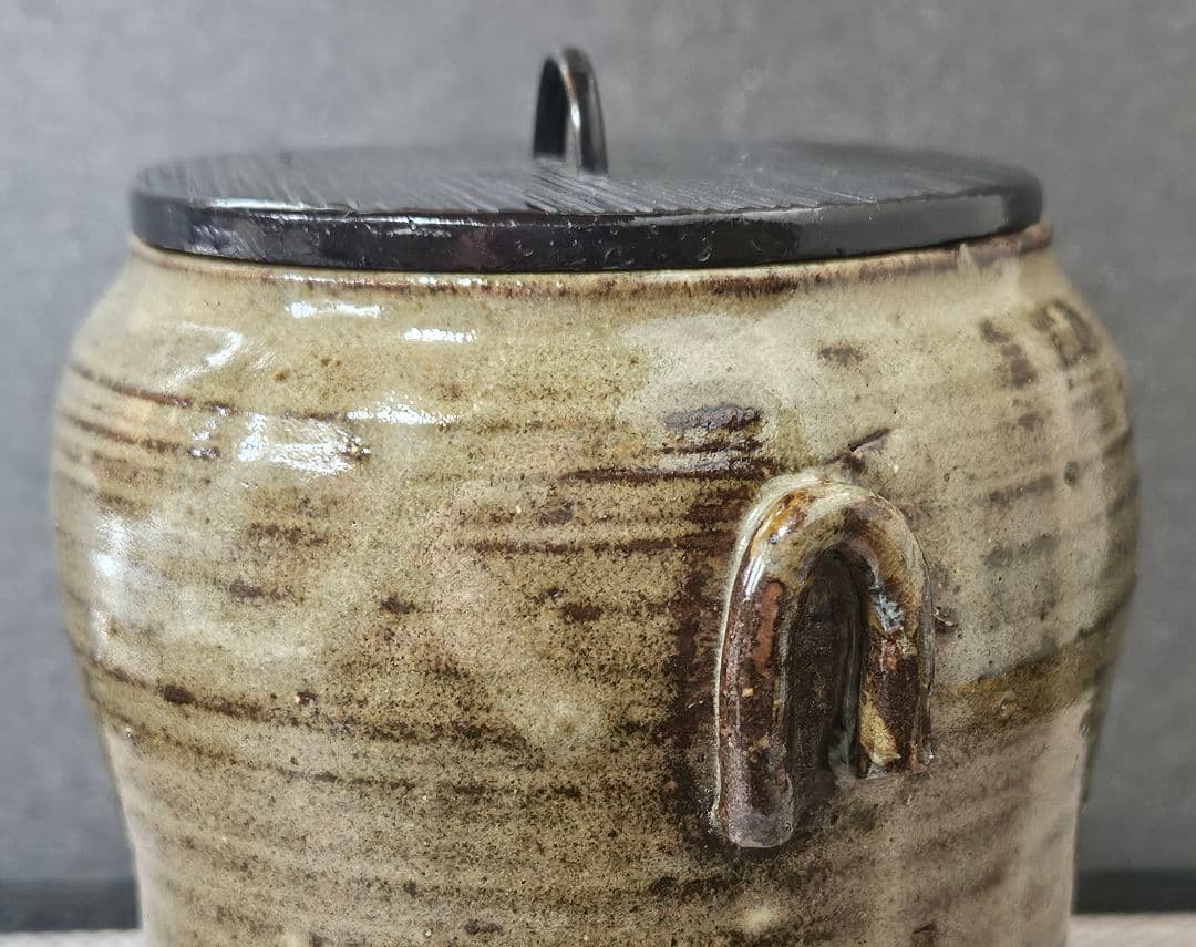 遠州七窯　江戸時代　古高取　高取焼　窯変 水指　木製蓋　江戸伝世時代箱附　茶道具