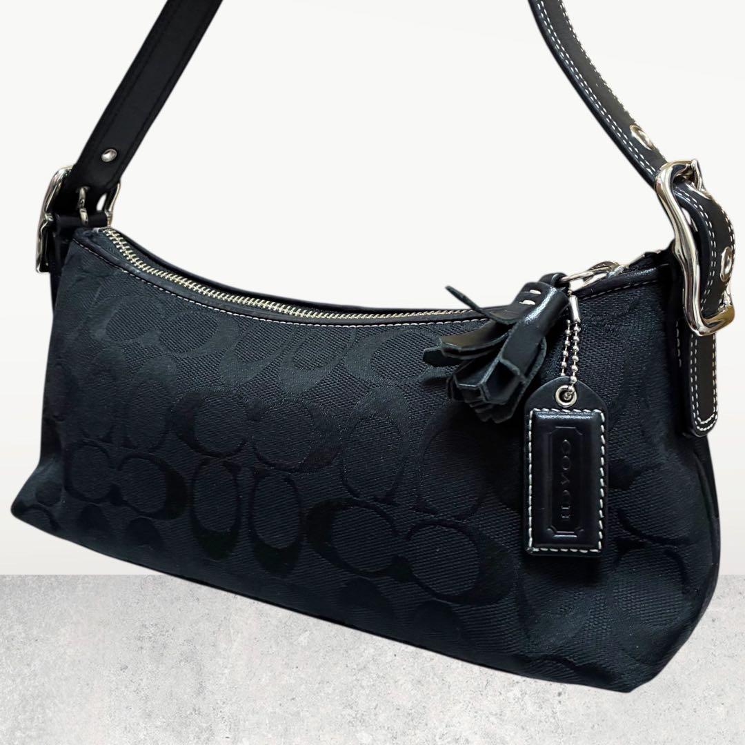 極美品 COACH コーチ ポーチ ハンドバッグ シグネチャー 8K01 黒