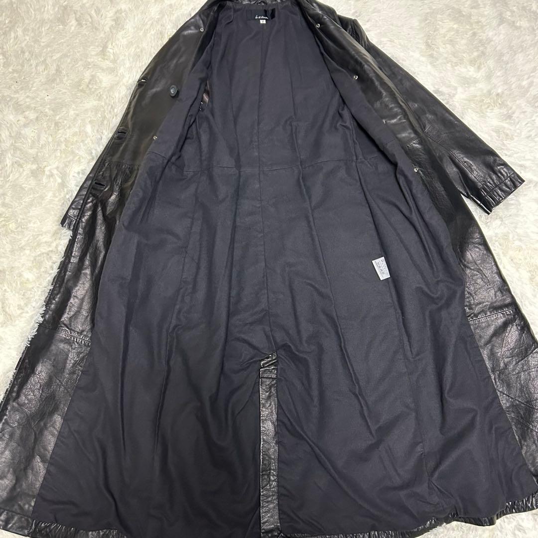 超希少　丈120cm超　牛革　ロング　ダブルチェスターコート　黒