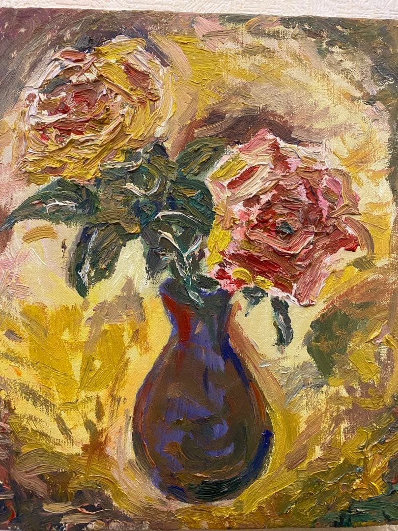 油彩画　【薔薇と花瓶】F3