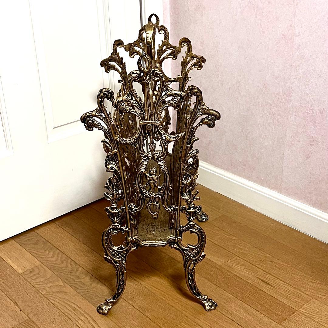 ヴィクトリアンスタイル　マガジンラック　アンティーク調　ゴールド　真鍮　レトロ