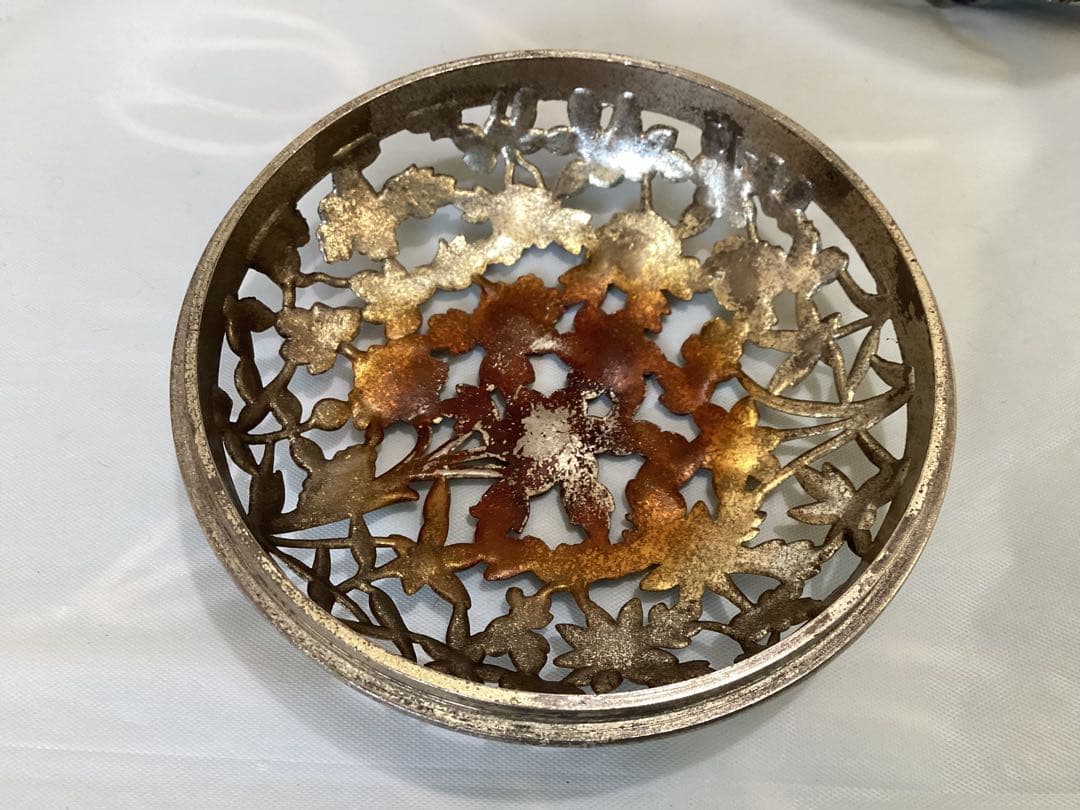 香炉 菊華 花紋様彫刻 銅香炉 佐野 宏采造　高岡銅器　金属工芸品