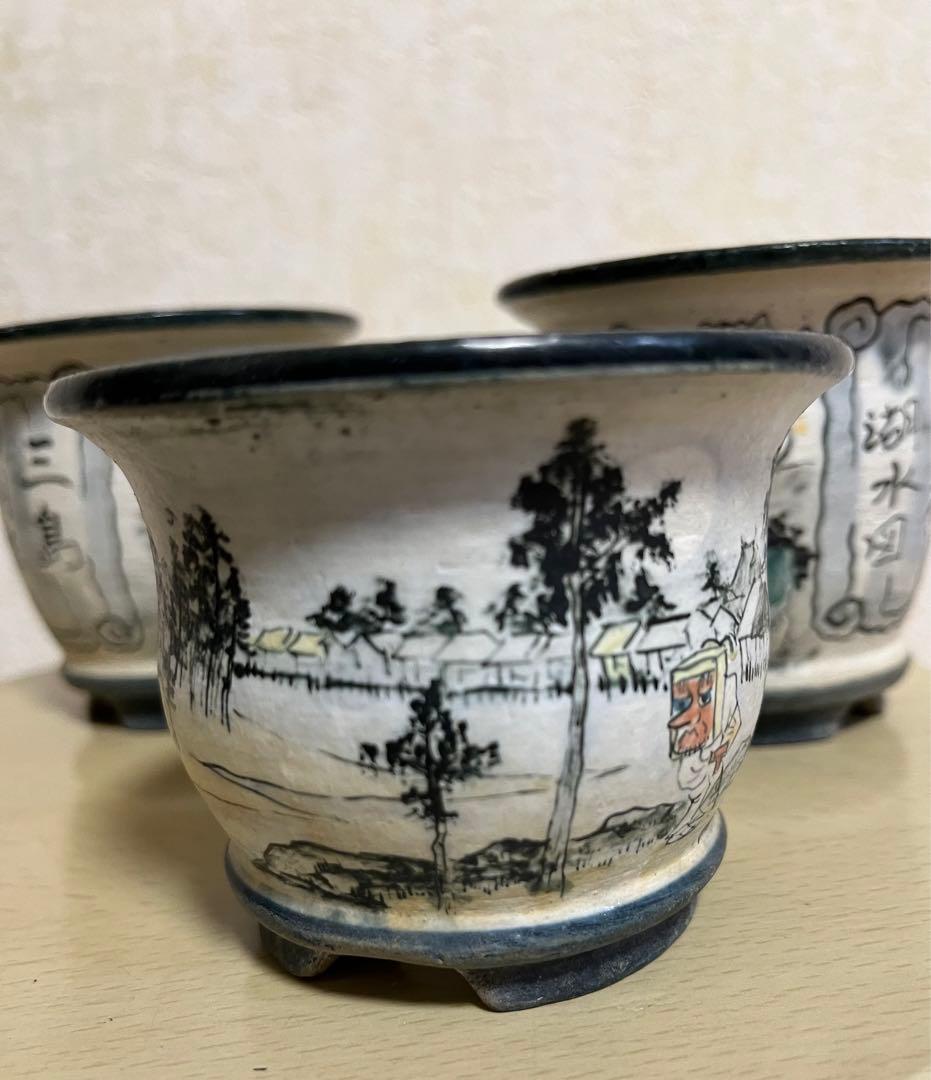 陶翠作　東海道五拾三次画　盆栽小鉢