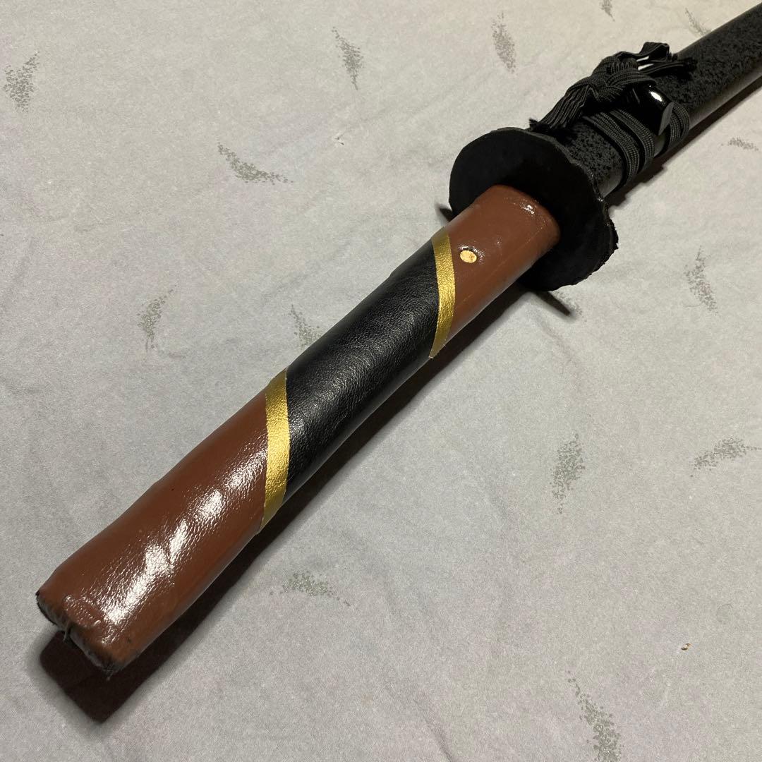 模造刀 ツートン皮巻柄 楕円鍔 黒粒黒鞘