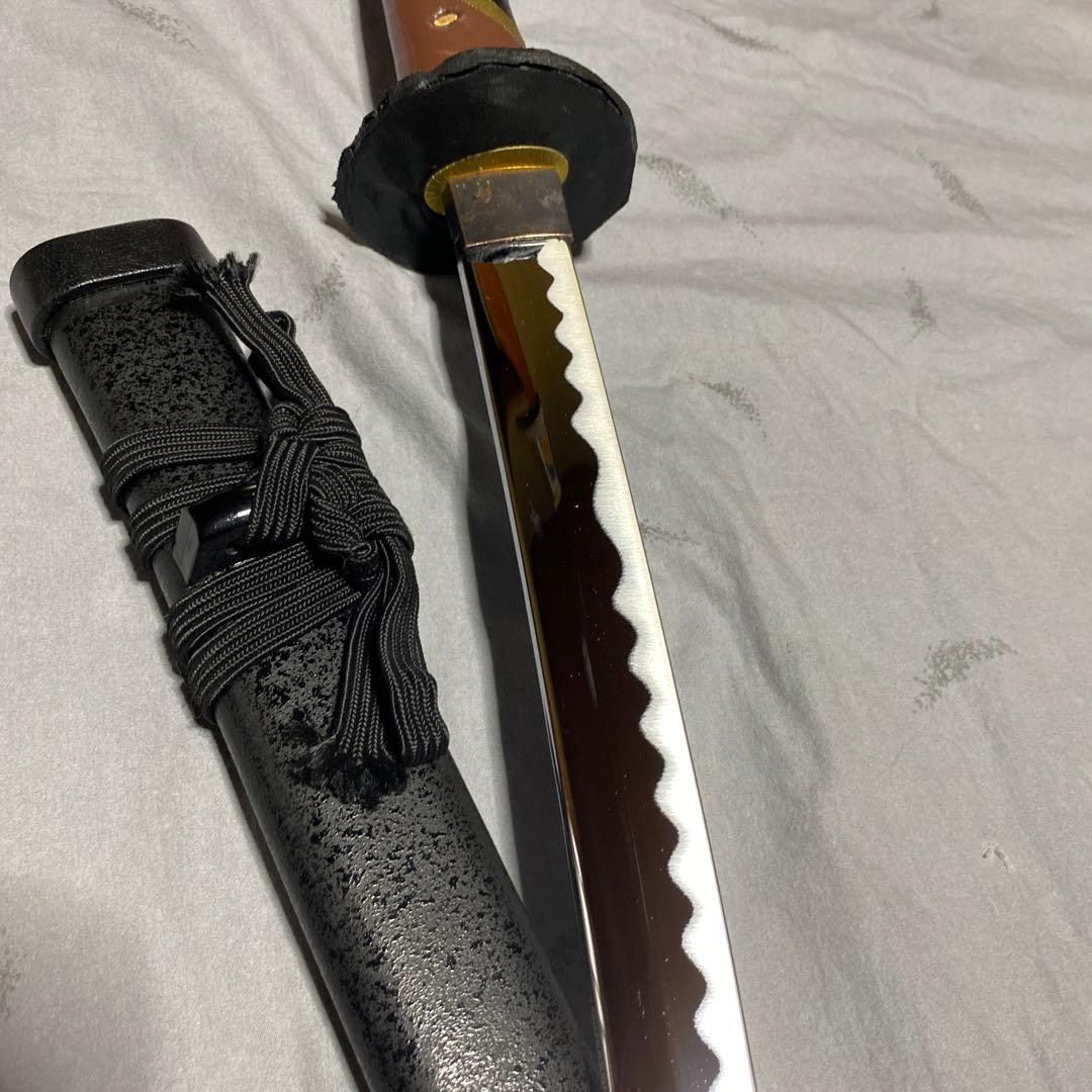 模造刀 ツートン皮巻柄 楕円鍔 黒粒黒鞘