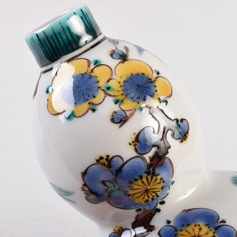 九谷焼　三代三ツ井為吉作　色絵松竹梅文　瓢箪徳利　一對　共箱　C　R8925