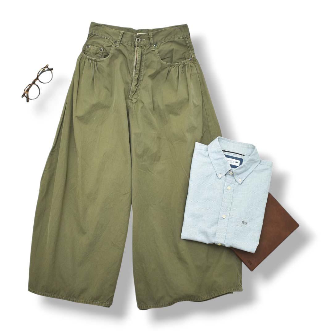 キャピタル KAPITAL ガチャポケット ワイドパンツ オリーブ 女性用 ♪