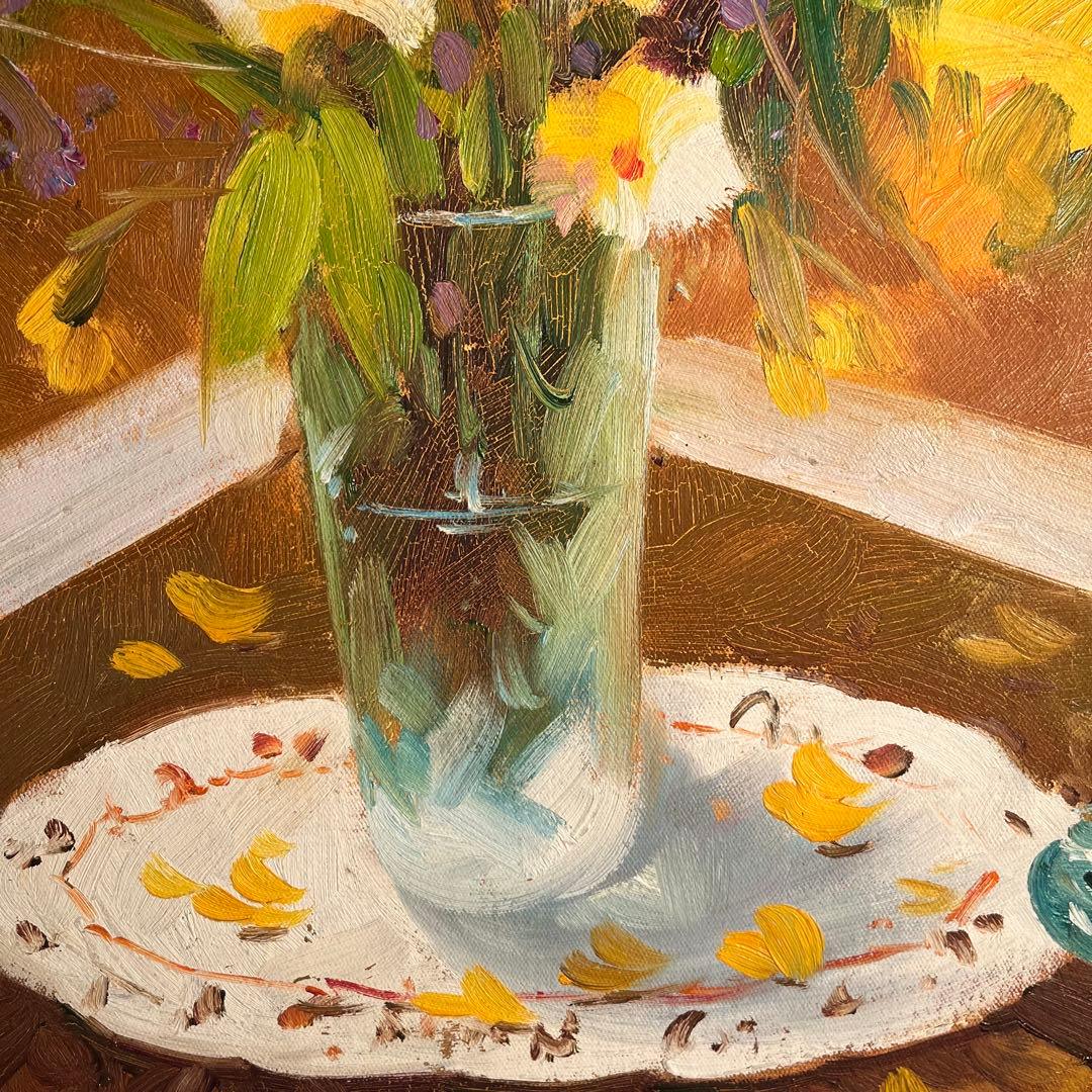 ★特大★ 手書き油絵 花瓶の花 肉筆絵画 インテリア 油彩画