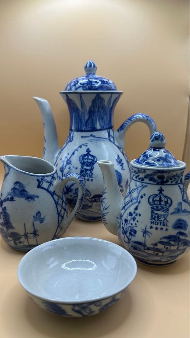 レックスホテル食器、コーヒーポット、クリーマー、シュガーポット，ナッツ皿のセット