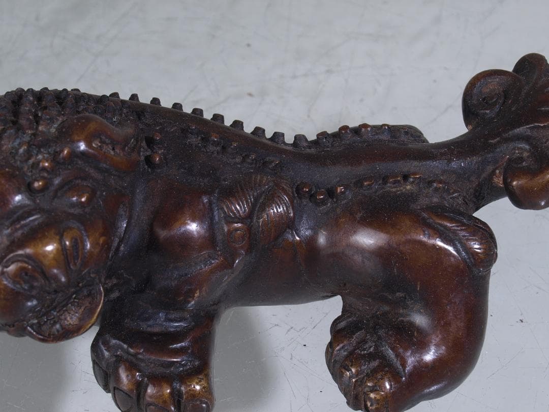 中国　唐物　清時代末期　銅製 獅子の置物G0181A3-2