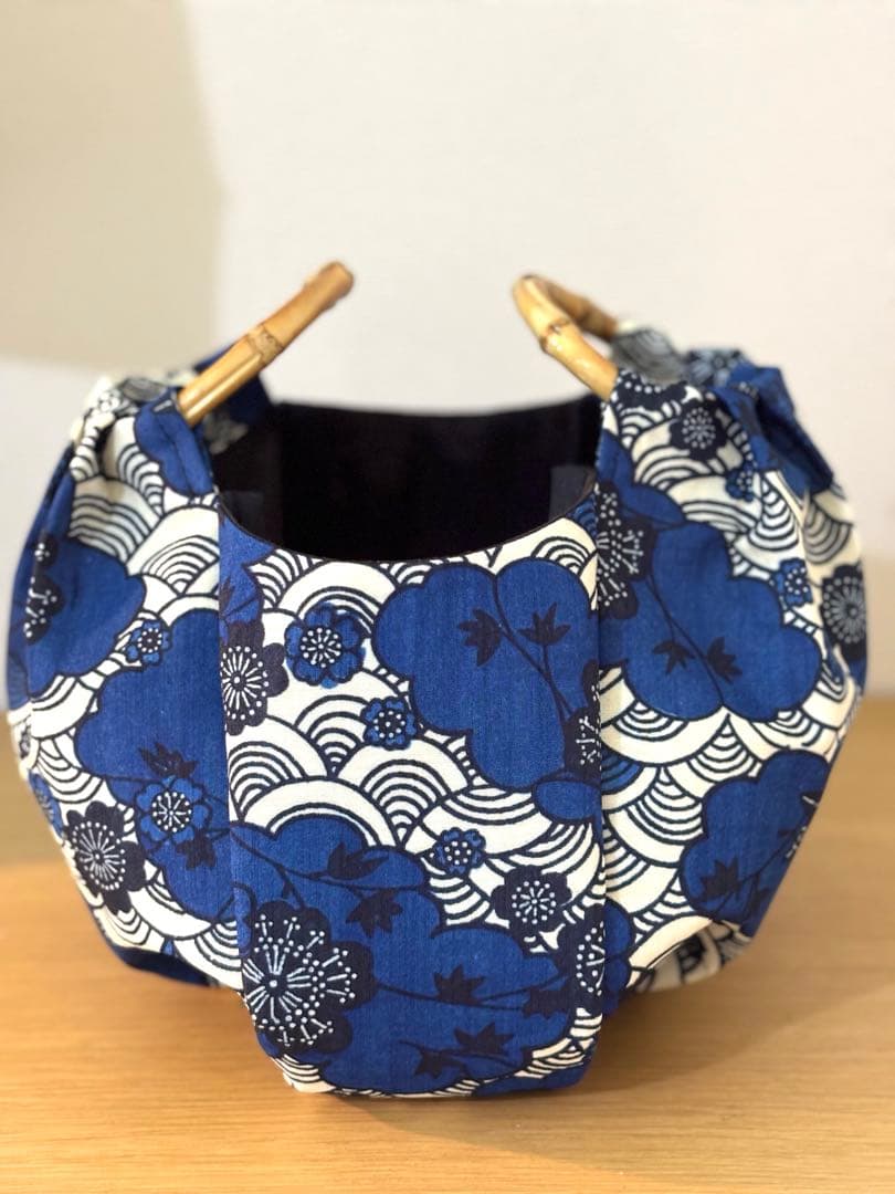 和装バック　着物バック　琉球柄　青海波　紅型生地（青）入学卒業結婚七五三振袖