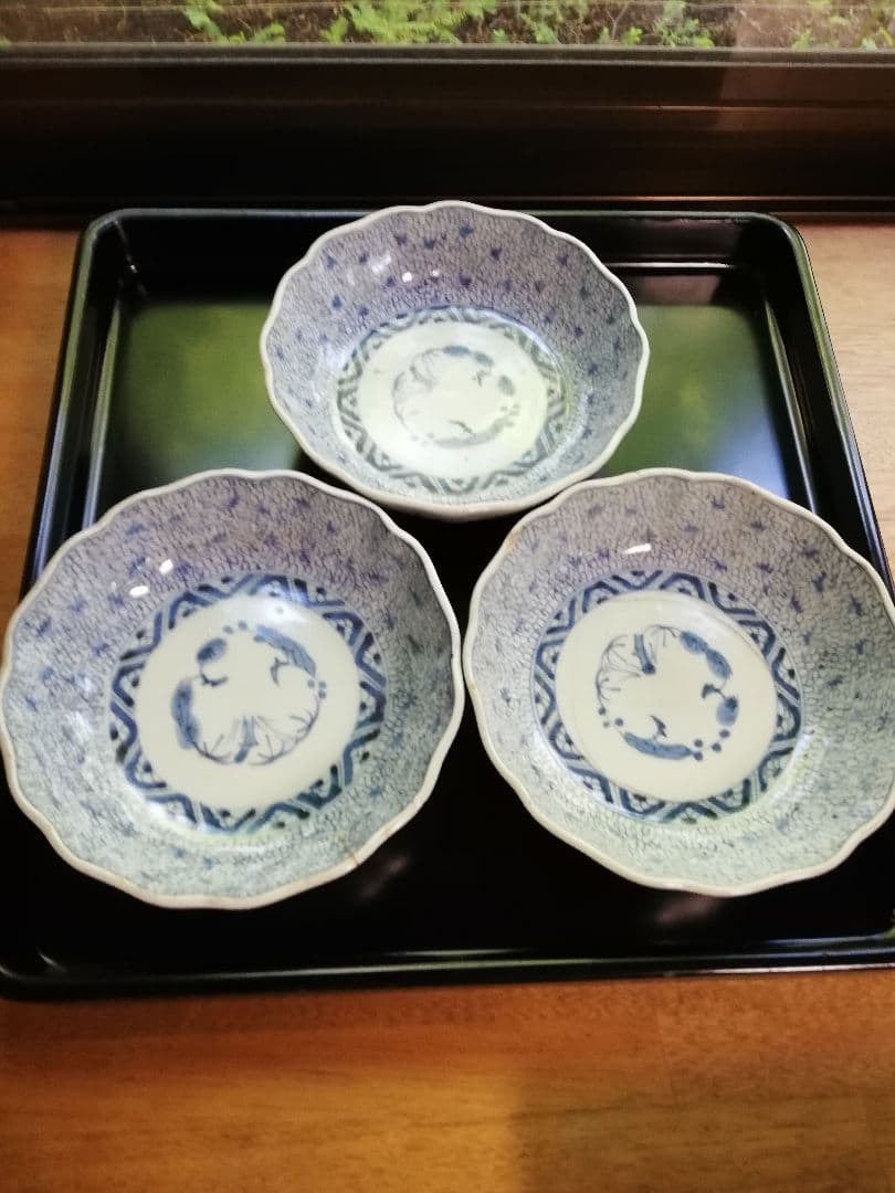 江戸中期～後期(古伊万里)みじん唐草3枚