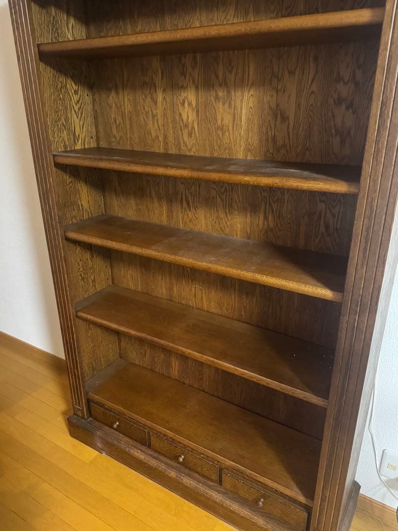 アンティーク本棚　木製本棚 5段 ダークブラウン 引き出し付き