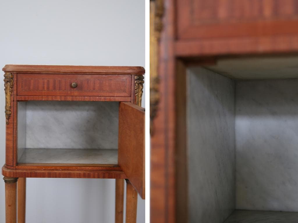 フランスアンティーク大理石キャビネット/ナイトテーブル机/飾り棚(82-151)