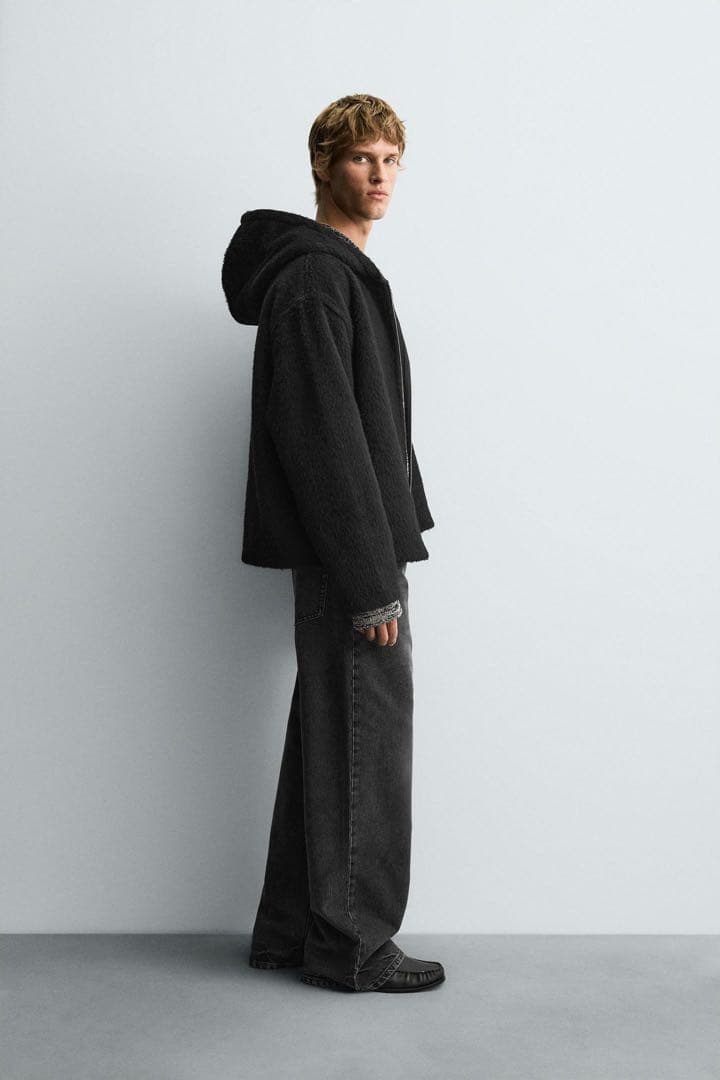 【ZARA】／アワレガ酷似／フェイクファーシャツジャケット フード付き L