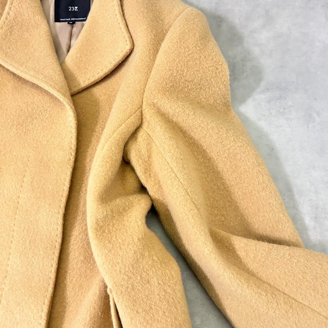 【23区】アンゴラ混 キャメル系ロングコート 36 / S相当