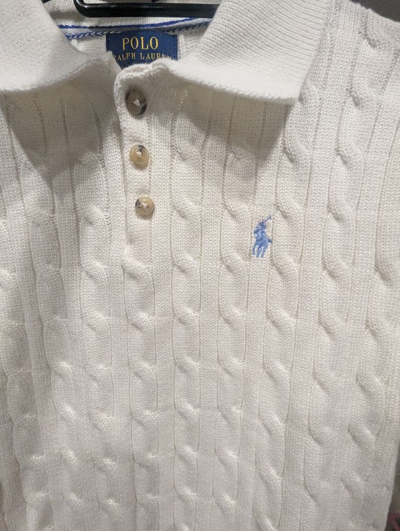 レディースPolo Ralph Lauren ホワイトニットポロシャツ Lサイズ