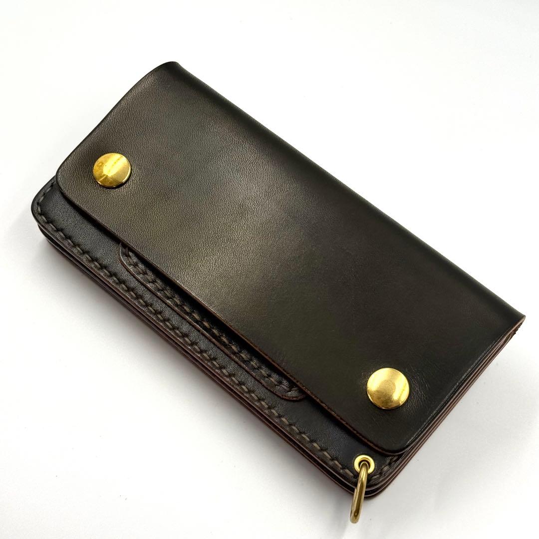 トラッカーウォレット(ブラック)サドルレザー　タロンジッパー　真鍮金具
