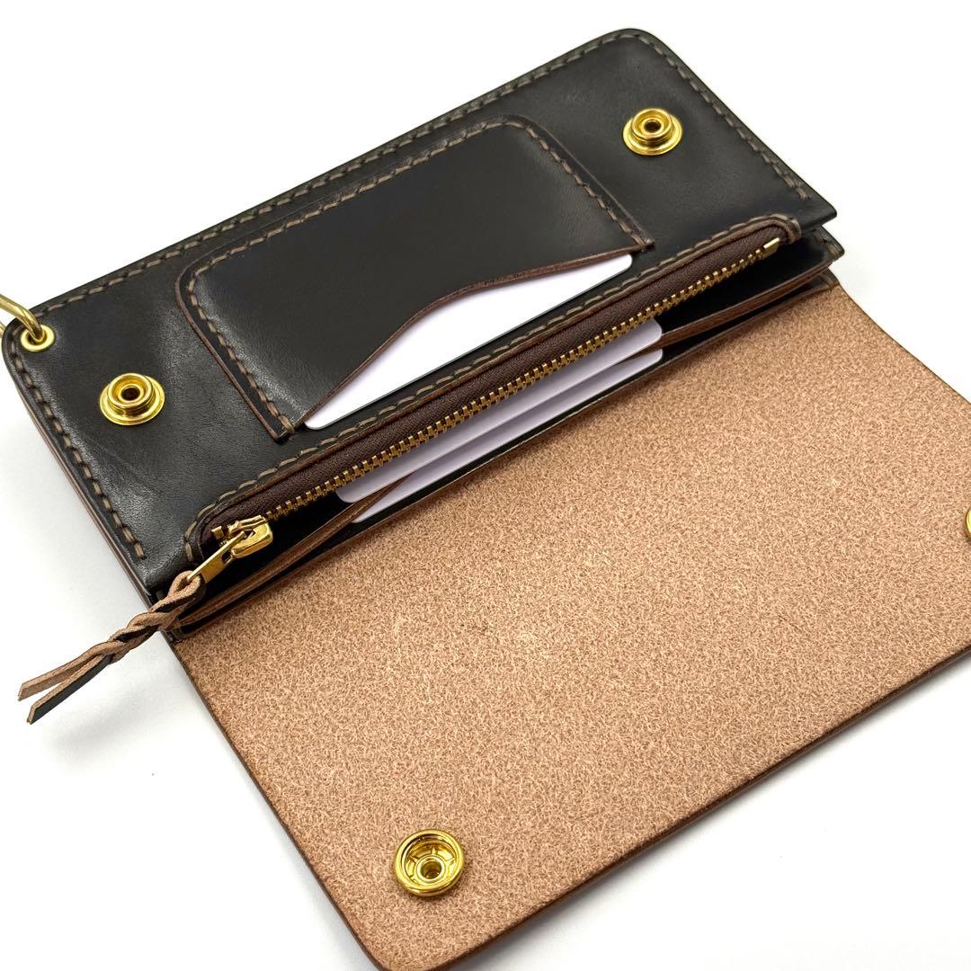 トラッカーウォレット(ブラック)サドルレザー　タロンジッパー　真鍮金具