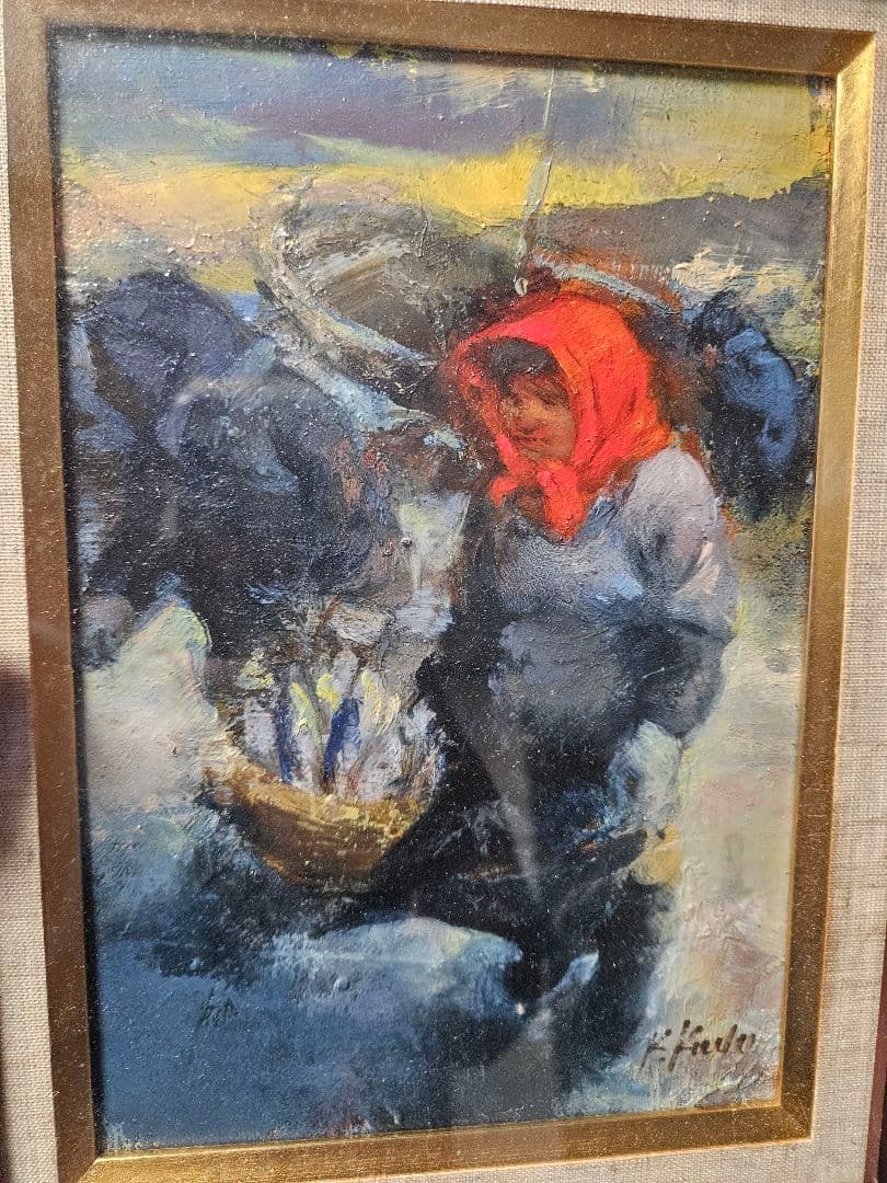 工藤和男 真作　漁港の婦人　F3