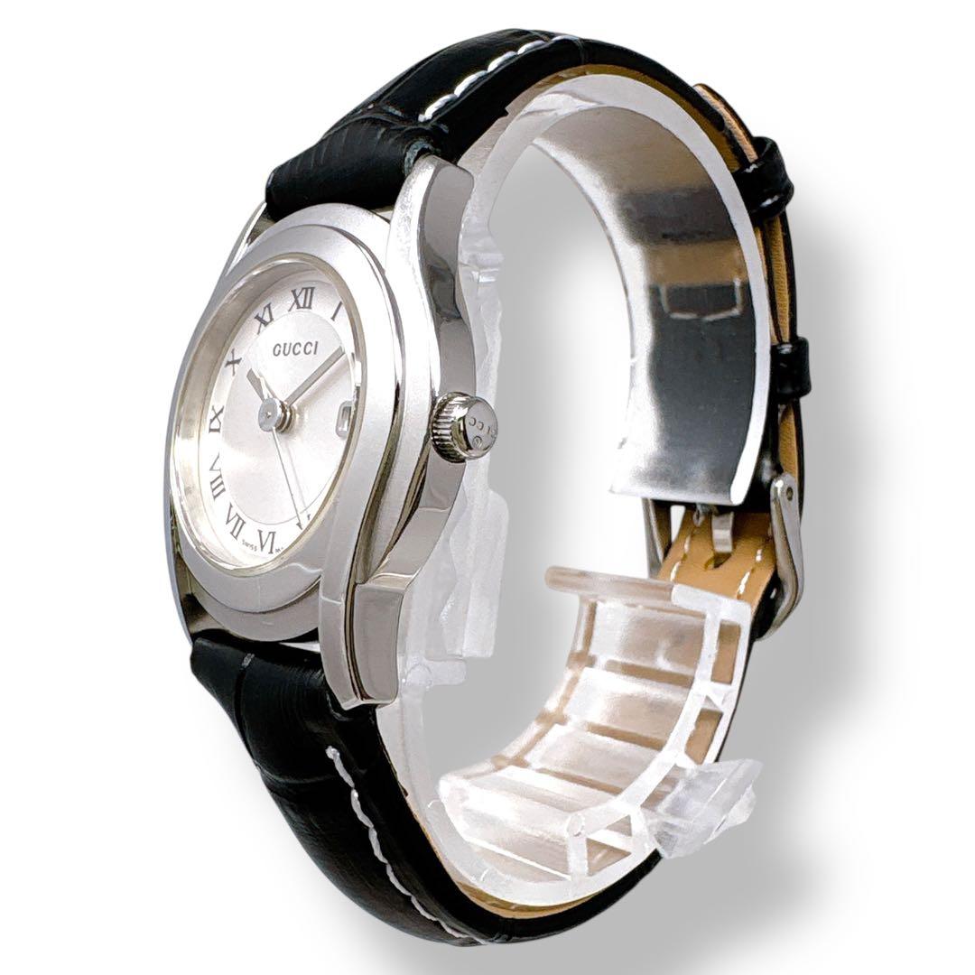 グッチ 5500L 革ベルト レザー クォーツ シルバー レディース 時計 美品