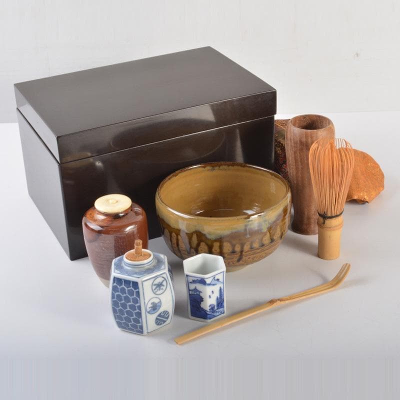 茶道具　茶箱　平安春峰作　振出　茶巾筒　茶碗など　七点　一式　V　6399