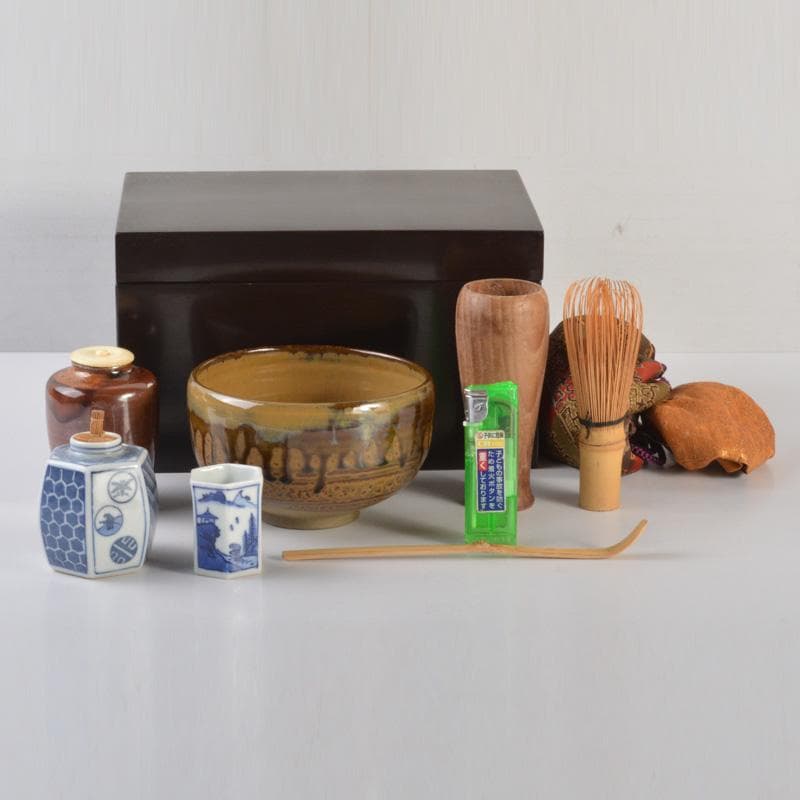 茶道具　茶箱　平安春峰作　振出　茶巾筒　茶碗など　七点　一式　V　6399
