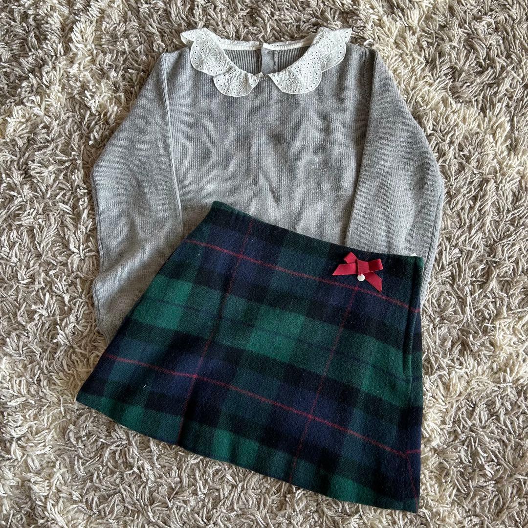 えり　美品　チェック柄スカート　タートル140 タイツ　セット