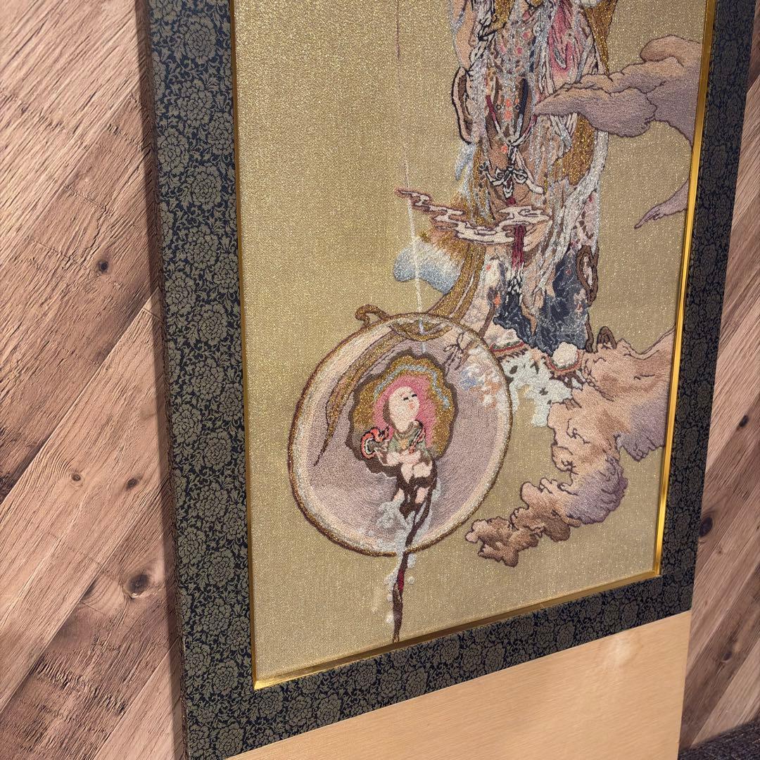 文化刺繍 慈母観音図 着色絹本 仏画 仏教美術 悲母観音 刺繍画 刺繍アート