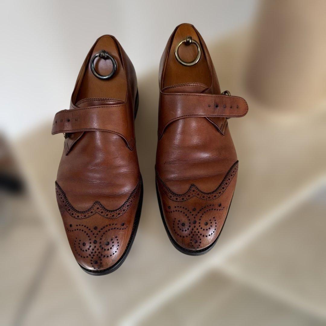 エドワードグリーン　ウィングチップモンクストラップシューズ　ブラウン６D