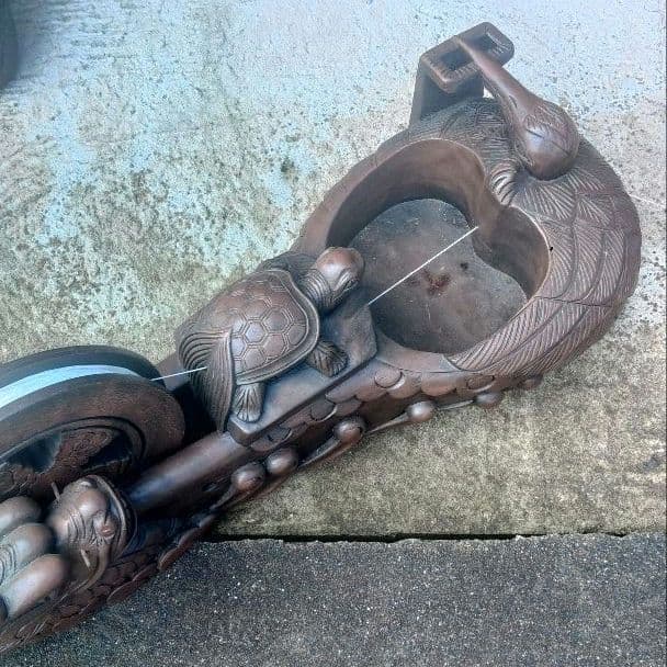 墨壺　大型　飾り墨壺　龍　亀　木彫　木製　アンティーク　ハ10