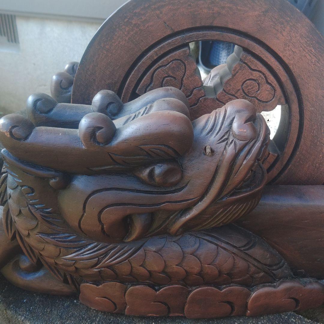 墨壺　大型　飾り墨壺　龍　亀　木彫　木製　アンティーク　ハ10