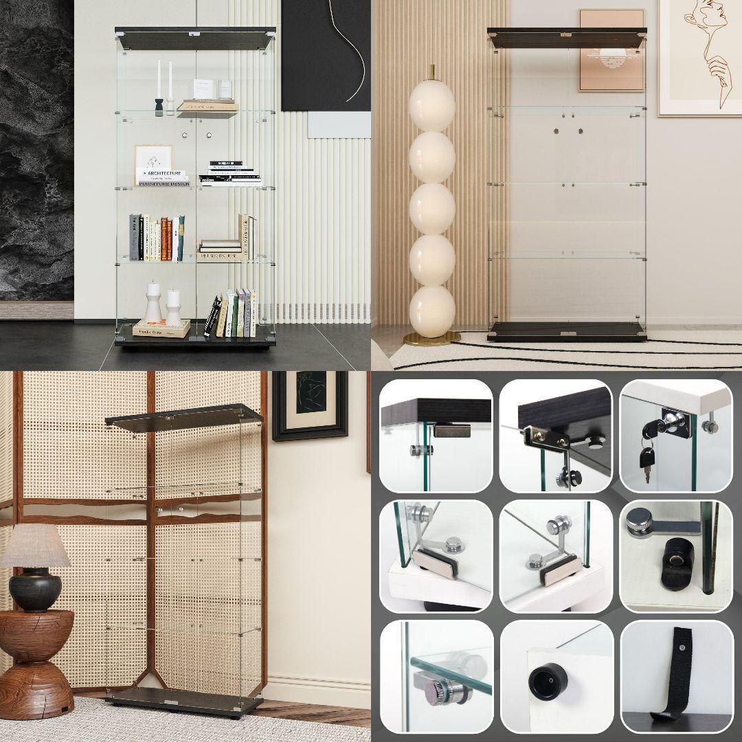 ガラスケース 4段両扉 コレクション フィギュア 棚 ショーケース 黒 2002