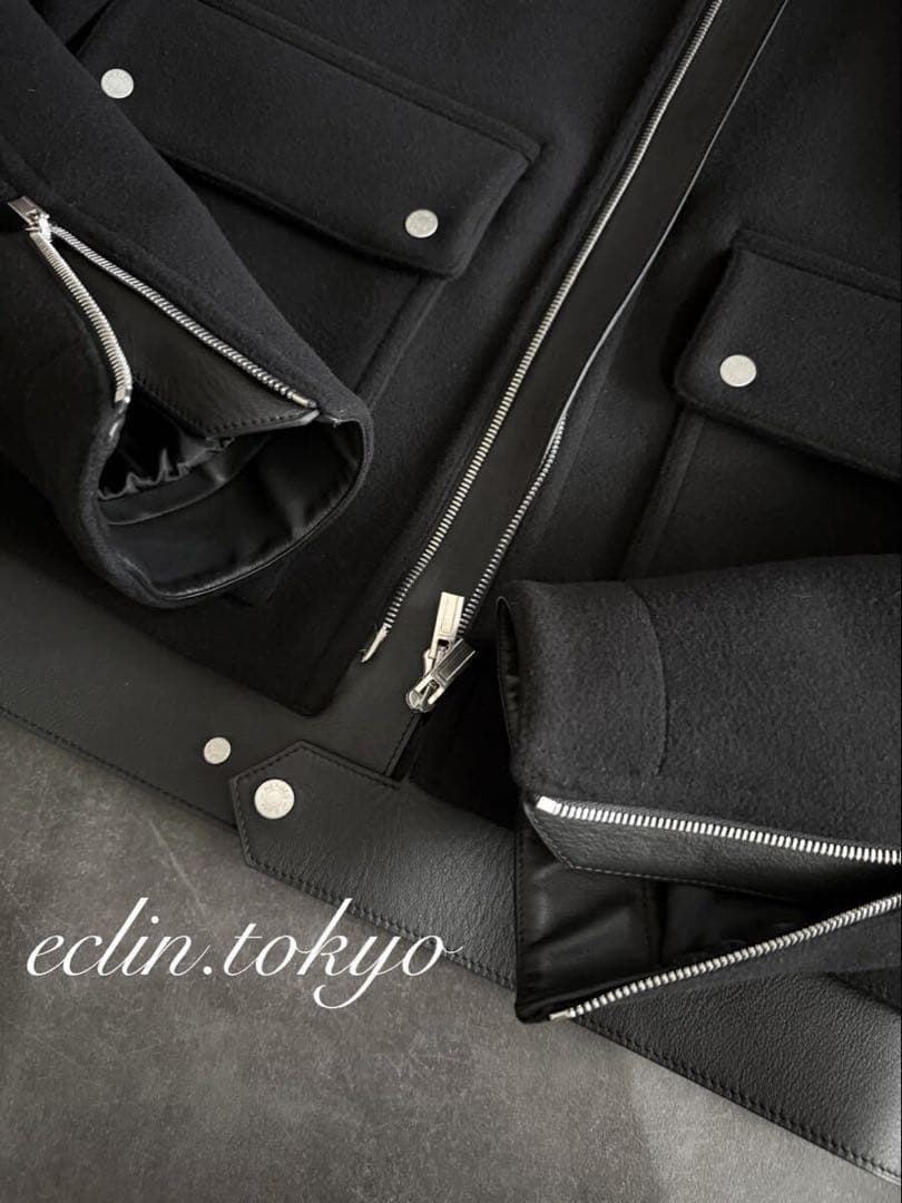 HERMES 《レザートリミング》ライダース ジャケット コート E4572