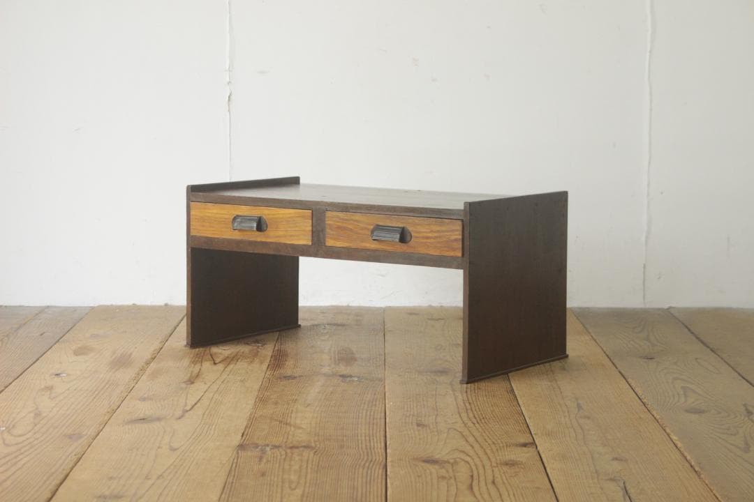 レトロ 文机 ローテーブル 座卓 無垢材 引き出し 抽斗 2杯 花台 展示台