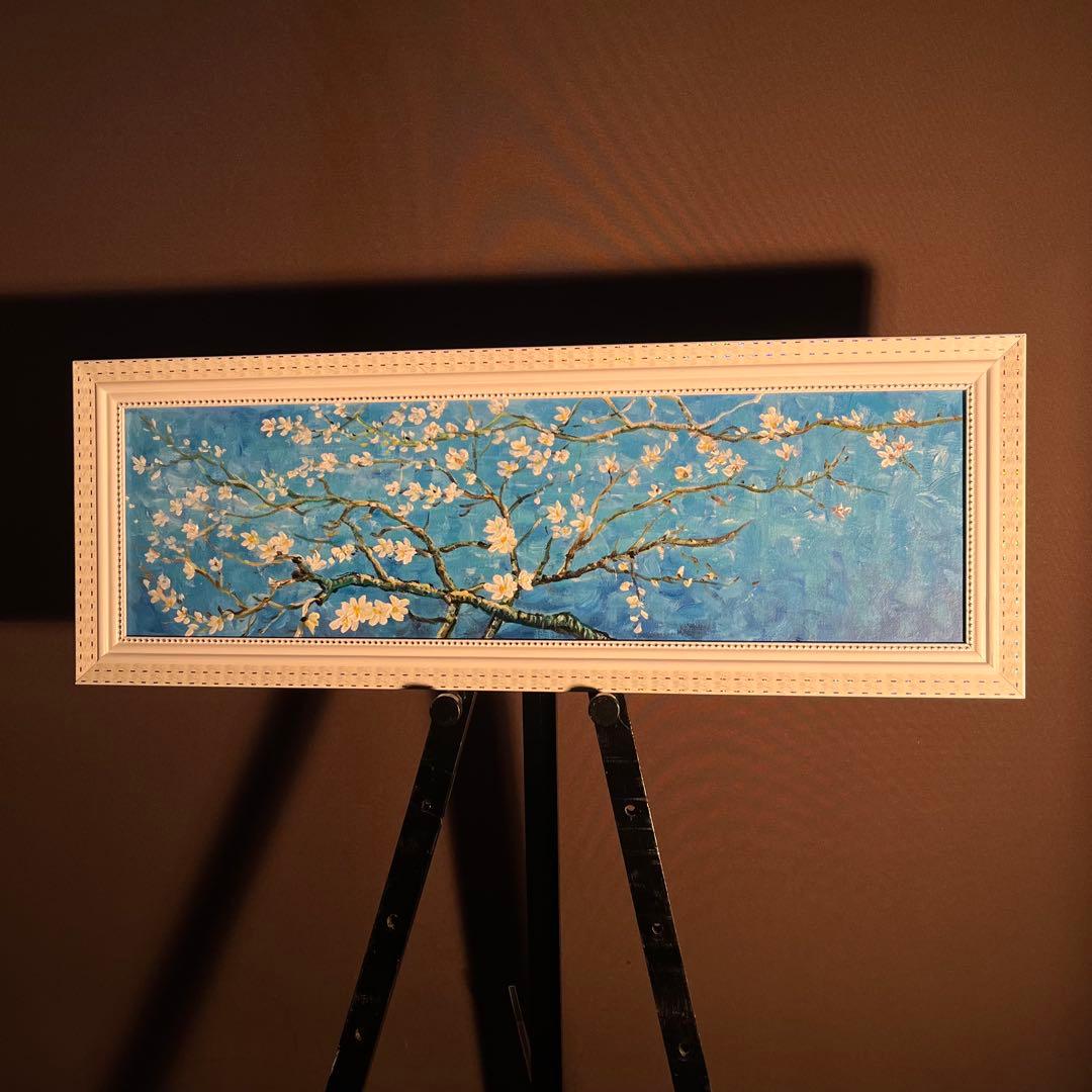 ★秀作★ 手書き油絵 ゴッホ 花咲くアーモンドの枝 額付 肉筆絵画 油彩画
