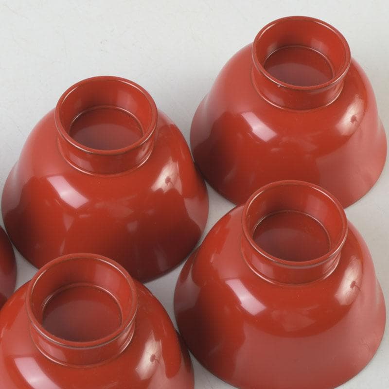 和食器　茶懐石　輪島塗　輪島屋本店謹製　朱塗魚蒔絵　盃　五客　共箱　V　9712