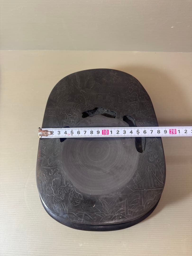 2911 中国古硯　人物文字彫刻　中国骨董　書道具