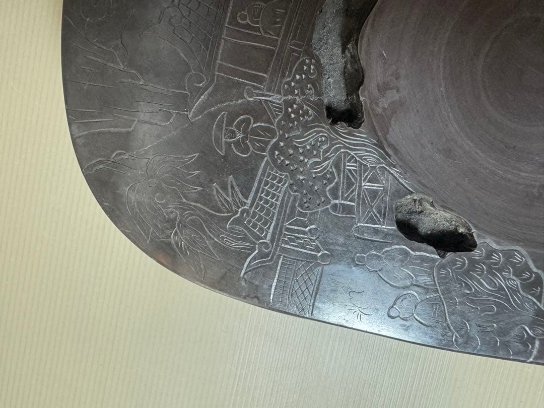 2911 中国古硯　人物文字彫刻　中国骨董　書道具