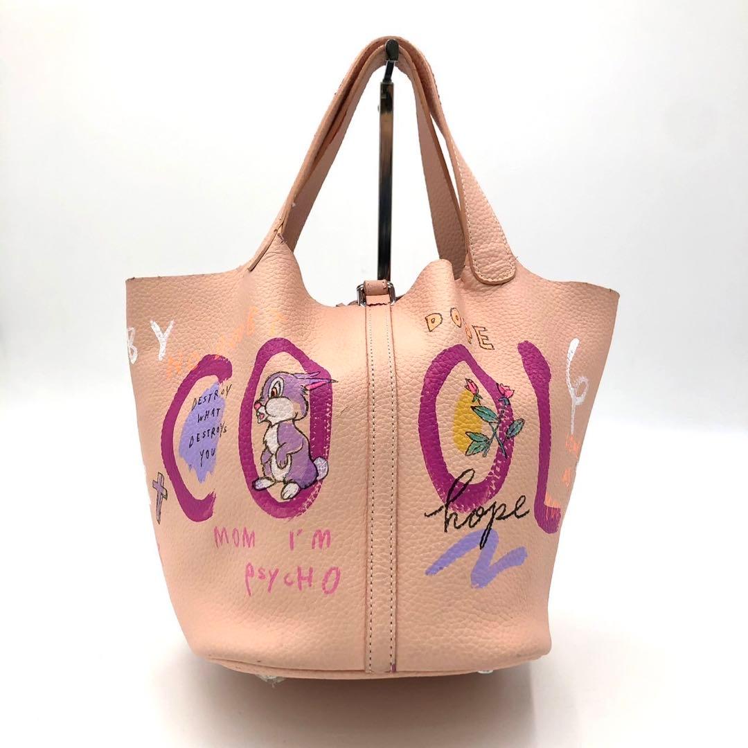 ゲルニカ キューブバッグ　ハンドバッグ　レザー ピンク　ペイント　レザー　ピンク