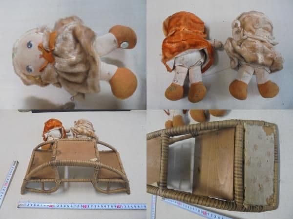 AKa6891　シーソー椅子？付　古い人形セット　当時物