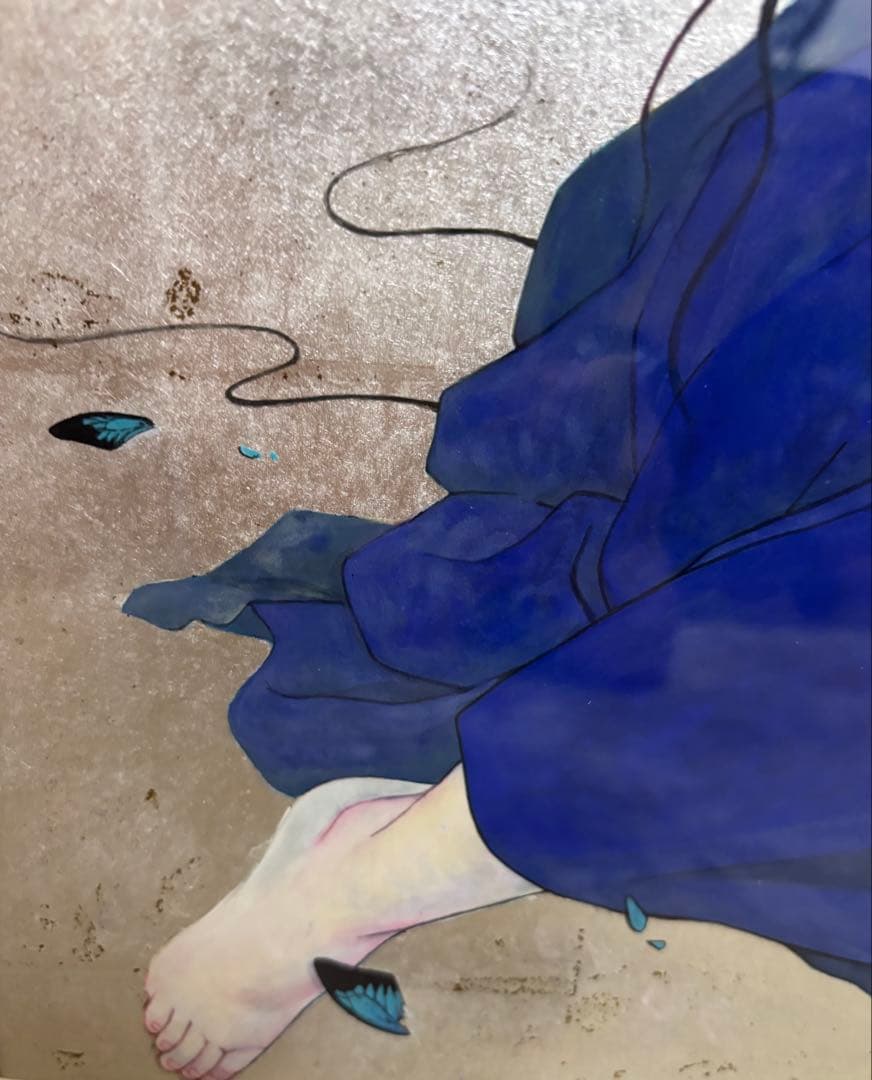 イヂチアキコ 「セイジャ」 (蝶と女性の日本画（青色）)