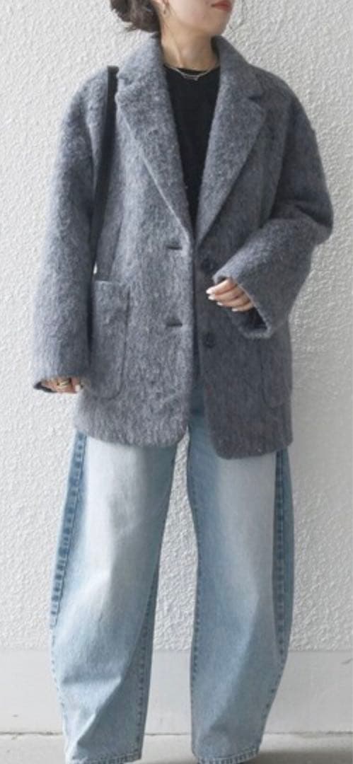 ウールミックスシャギーシングルコート