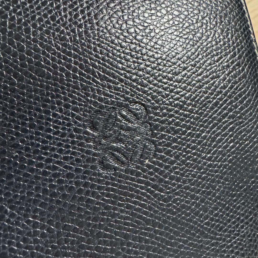 美品/LOEWEロエベ 二つ折り財布 アナグラム レザー ネイビー