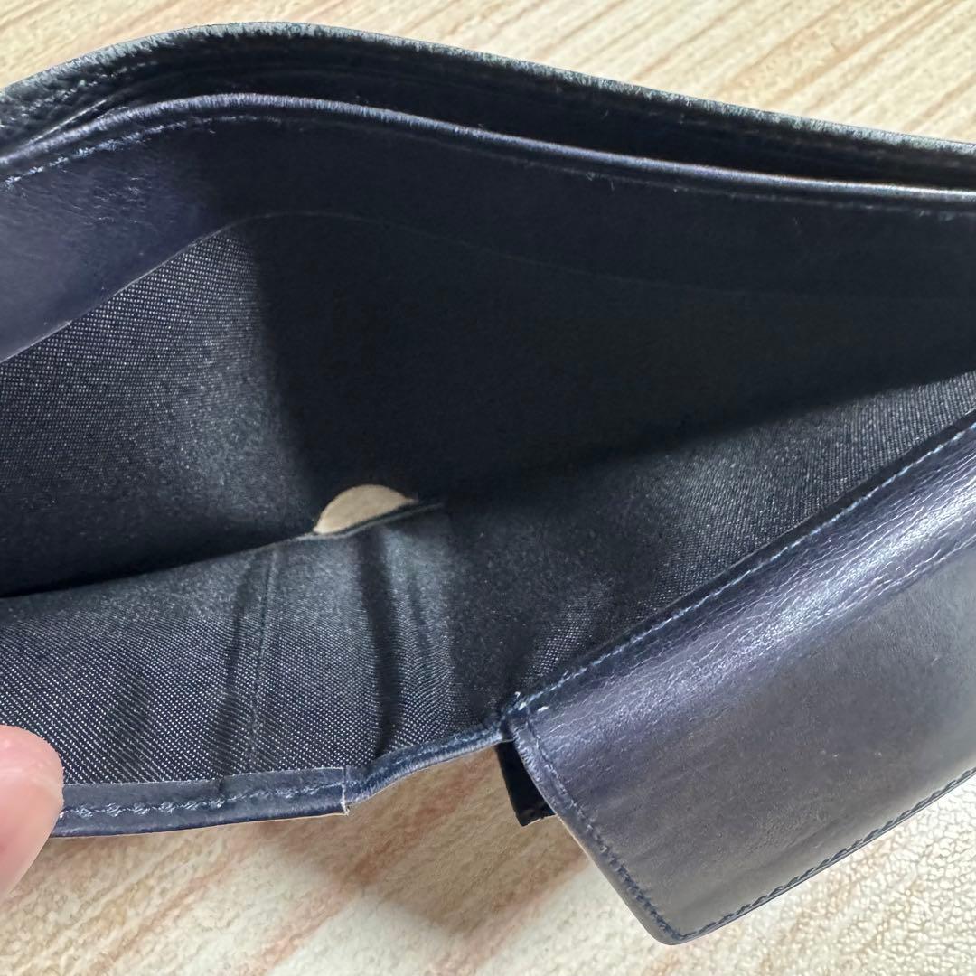 美品/LOEWEロエベ 二つ折り財布 アナグラム レザー ネイビー