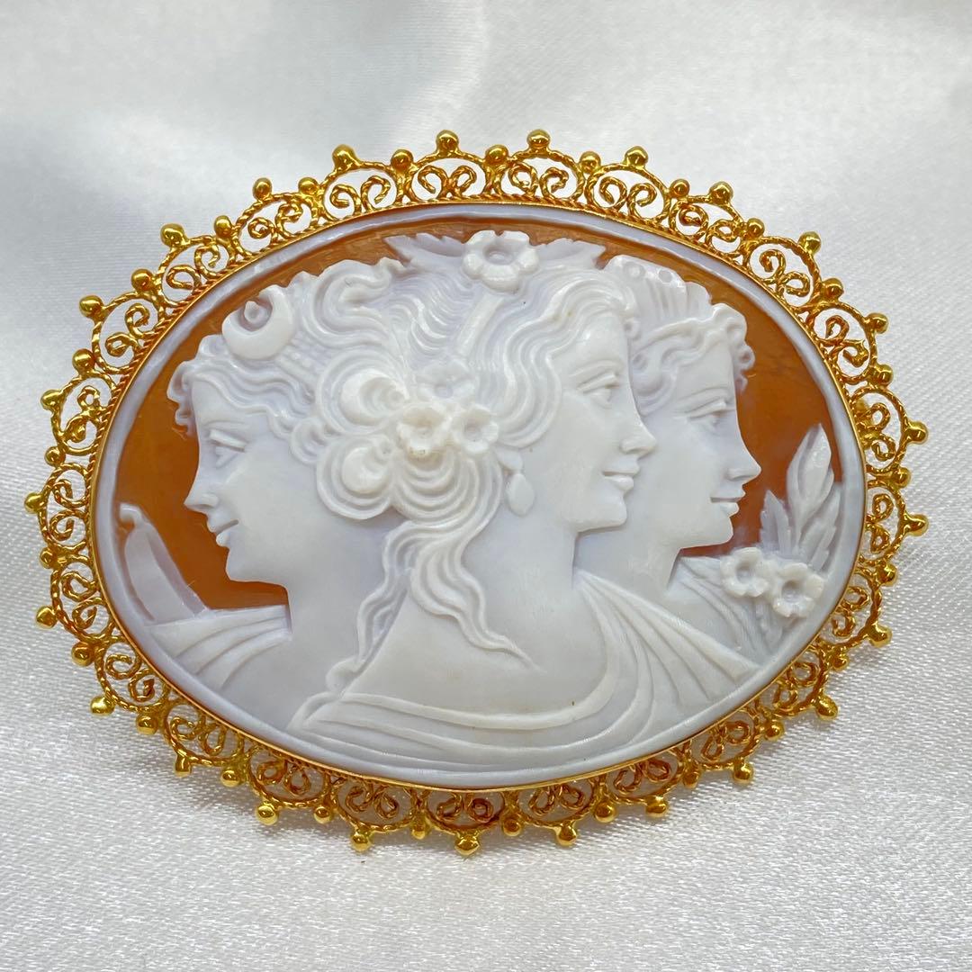 K18 カメオ ブローチ ネックレストップ 作家サイン