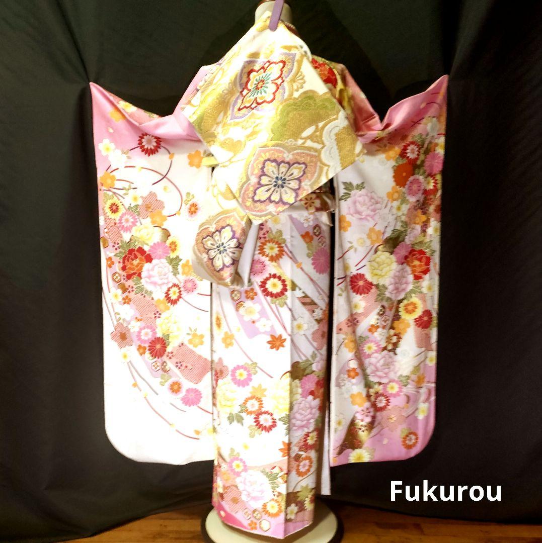 【新春大特価】クリーム×ピンク　可愛い　現代古典　振袖　その他セット